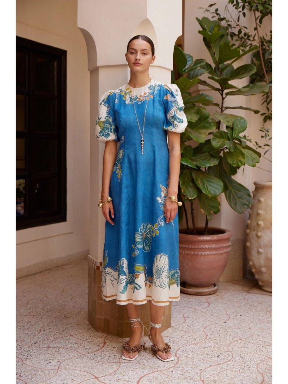 NWT Alémais Luda Midi Linen Dress Blue Size 2